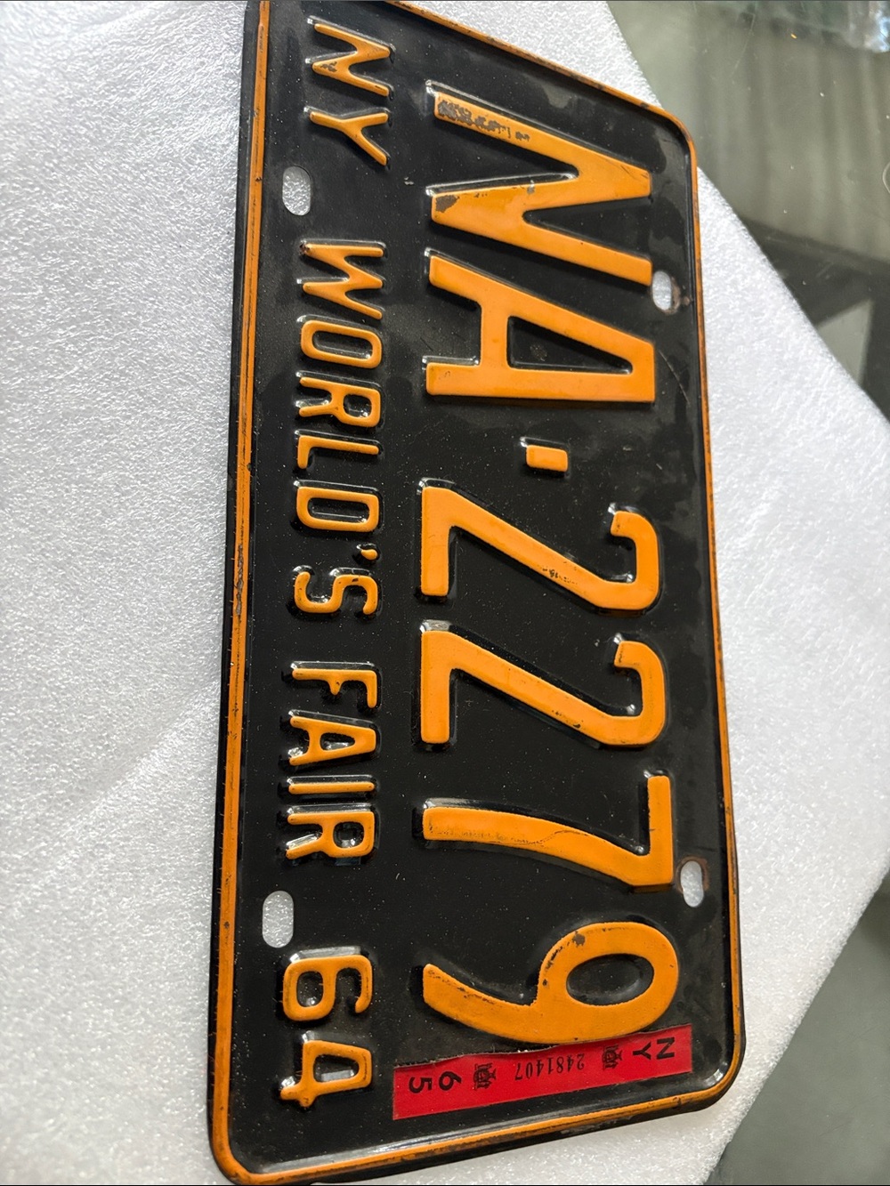 Vintage NY World's Fair 1964 License Plate - Black & Orange
